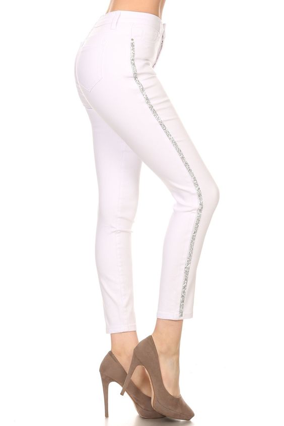 white rhinestone jeans with rhinestones on the side