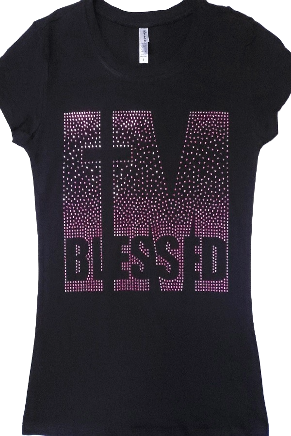 pink rhinestone I'm blessed t-shirt